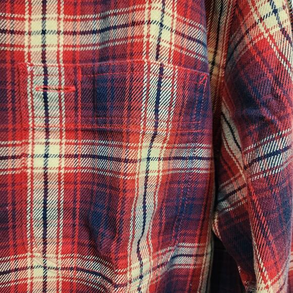 Eddie Bauer red, black & cream medium weight plaid flannel shirt mens size large - Picture 9 of 11